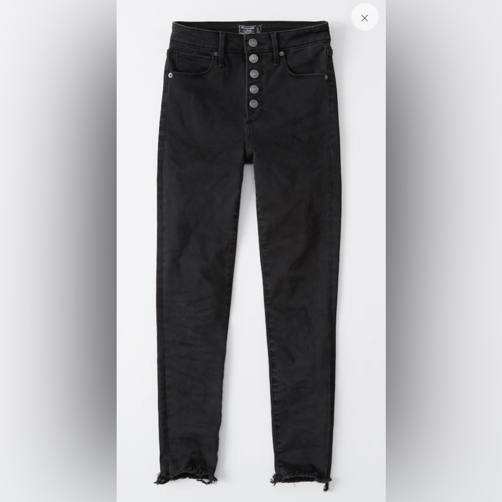 Petite High Rise Super Skinny Ankle Jean in Black With Ripped Hem